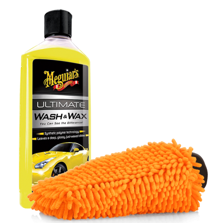Auto Waschset - Meguiars Wash &amp; Wax Shampoo 473ml + Waschhandschuh orange