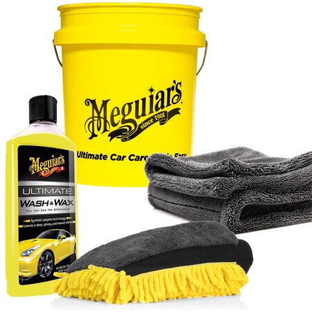 Auto Waschset - Meguiars Wash &amp; Wax Autoshampoo 473 ml + Meguiars Eimer 5 GAL + Nuke Guys Mikrofaser